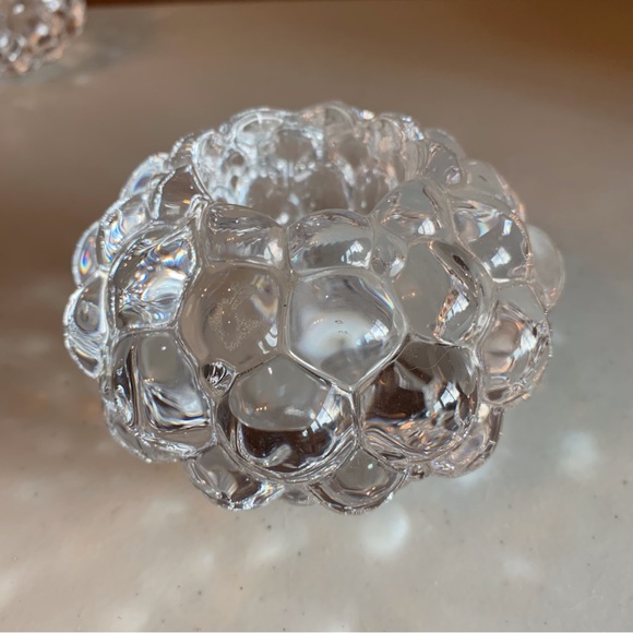 Pair of Orrefors Clear Crystal Raspberry Bubble Tea Light Votive Candle Holder - Picture 2 of 6